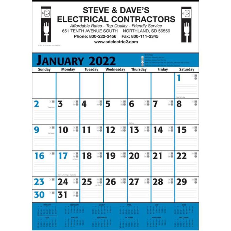 Commercial Planner Wall Calendar - Blue & Black