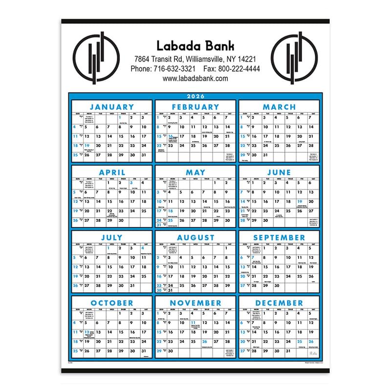 Full Year View Single Sheet Commercial Calendar: 2026