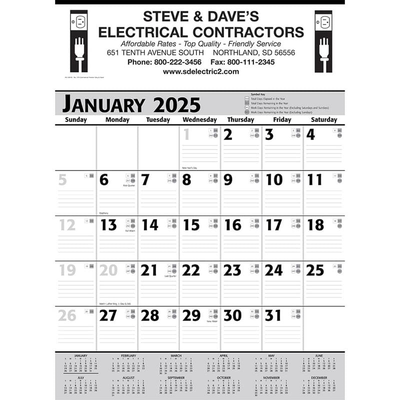 Commercial Planner Wall Calendar - Grey & Black