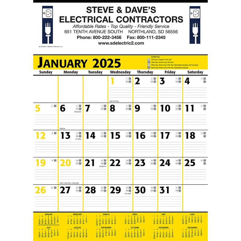 Commercial Planner Wall Calendar - Yellow & Black
