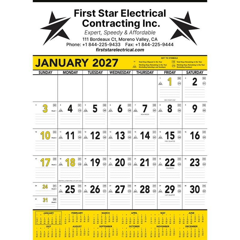 Commercial Contractor Calendar: Yellow & Black 2027