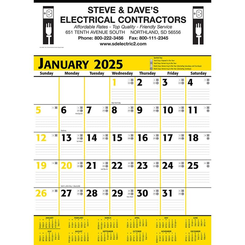 Commercial Planner Wall Calendar - Yellow & Black