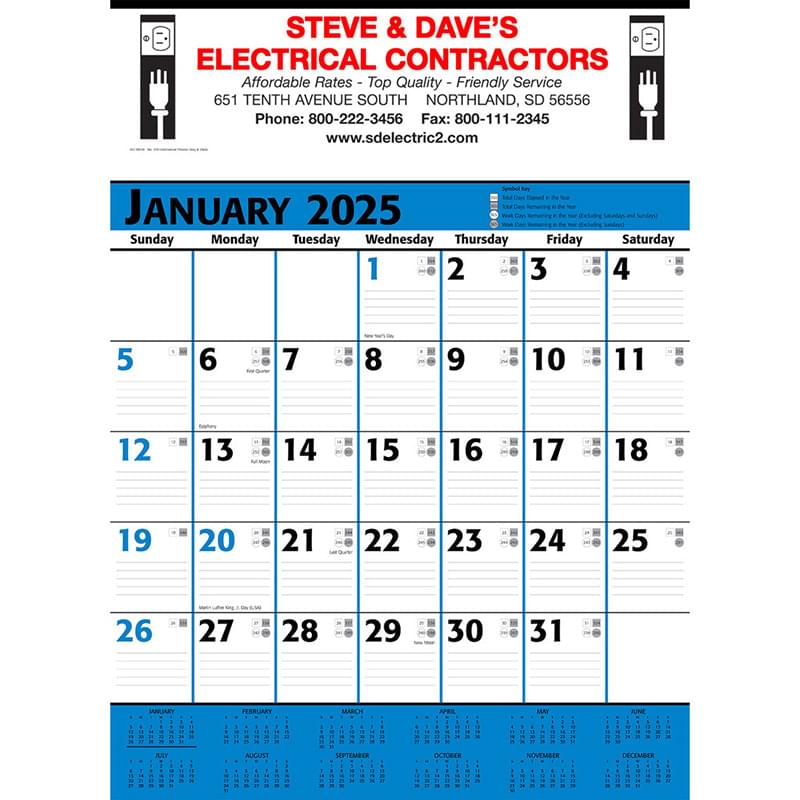 Commercial Planner Wall Calendar - Blue & Black