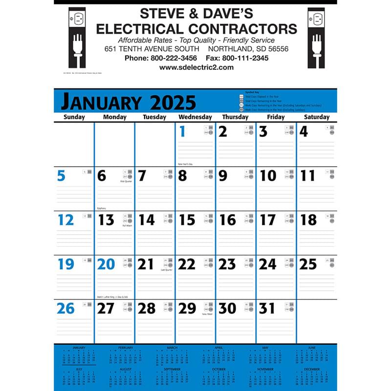 Commercial Planner Wall Calendar - Blue & Black