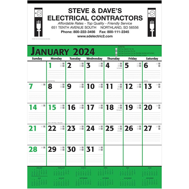 Commercial Planner Wall Calendar - Green & Black