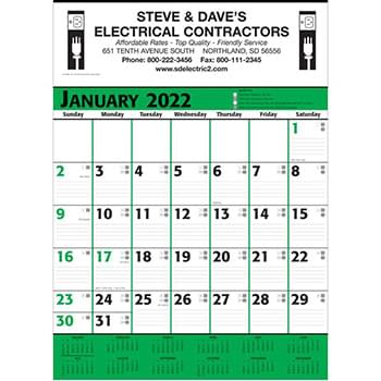 Commercial Planner Wall Calendar - Green & Black