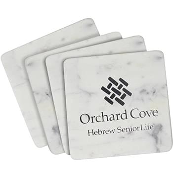 4 Pc. White Marble Coaster Set with Wood Stand