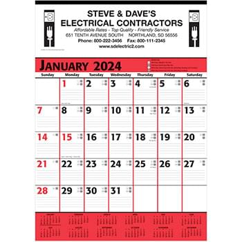 Commercial Planner Wall Calendar - Red & Black
