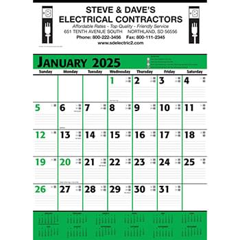 Commercial Planner Wall Calendar - Green & Black